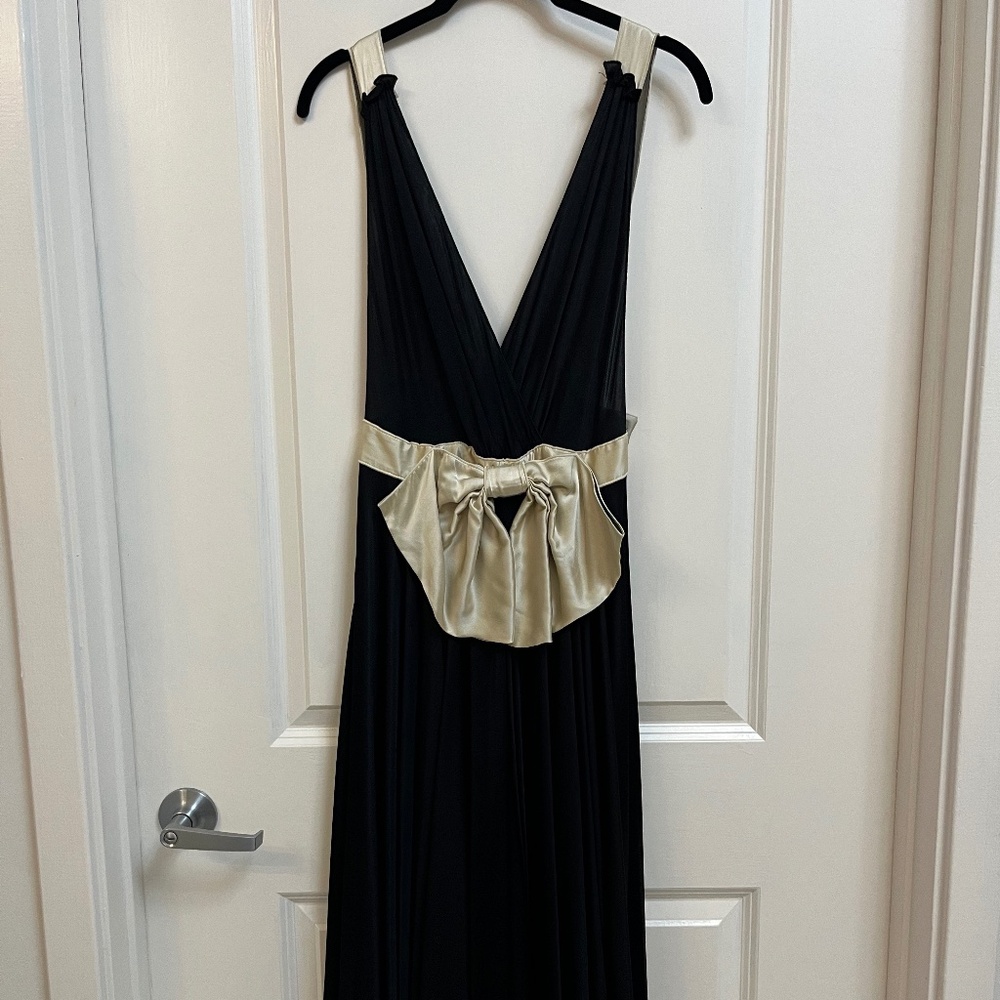 Dolce & Gabbana Black & Champagne Bow Detail Deep V Dress